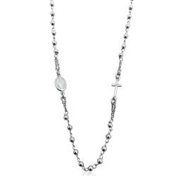 Collana rosario a giro totale in argento 925 rodiato cm 50 con pallina liscia da mm 3