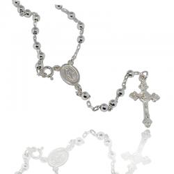 Collana rosario laminato argento cm 58 con pallina liscia da mm 4 e croce mm 30x16