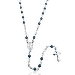 Collana rosario cm 50 in argento 925 rodiato con pietre di ematite mm 3