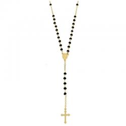 Collana rosario cm 48 in argento 925 placcato oro giallo con pietre nere faccettate mm 3,5