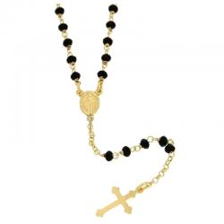 Collana rosario cm 48 in argento 925 placcato oro giallo con pietre nere faccettate mm 3,5