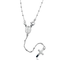 Collana rosario forzatina cm 50 con sfere mm 1,8 in argento 925 rodiato e con madonna miracolosa e croce