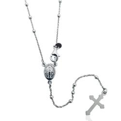 Collana rosario forzatina cm 60 con sfere mm 2 in argento 925 rodiato e con madonna miracolosa e croce a lancia