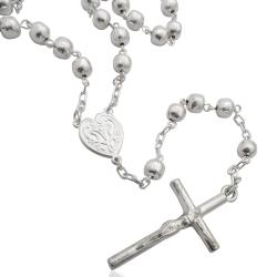 Collana rosario cm 60 in acciaio con pallina liscia mm 5 con Cuore di Maria e Crocifisso
