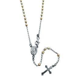 Collana rosario rodiata con pallina faccettata da 3 mm placcata oro giallo cm 50 argento 925