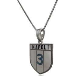 Collana 3° Scudetto Napoli in argento massiccio 925 rodiato a maglia veneziana cm 50 e smalti a fuoco