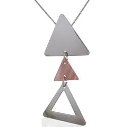 Collier in argento 925 rodiato con ciondolo triangoli con madreperla colorata