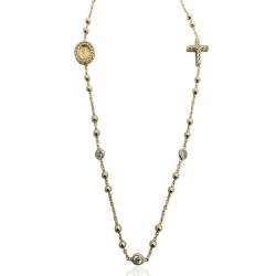 Collier a rosario placcato oro cm 47 regolabile in argento 925 con croce, madonna e tramezzi con zirconi bianchi 