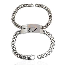 Coppia bracciali per lei per lui real love a maglia grumetta con targa con cuore