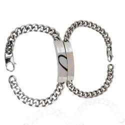 Coppia bracciali per lei per lui real love a maglia grumetta con targa con cuore