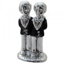 Statuina coppia di sposi cm 9 laminato argento con glitter nero