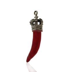 Ciondolo corno rosso con corona reale mm 40 in acciaio e ceramica