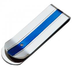 Fermasoldi in acciaio con inserti blu e zircone personalizzabile con incisione gratis