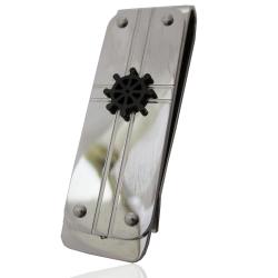 Fermasoldi in acciaio lucido mm 46x14 con timone placcato rutenio centrale - Personalizzabile -