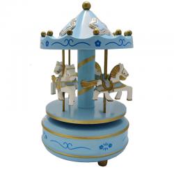 Giostra carillon cavallucci in plastica legno azzurro con stelle laminato argento