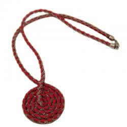 Collana girocollo spirale cm 40 in pelle rossa e argento 925 rodiato