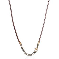 Collana girocollo unisex fatta a mano in pelle cerata marrone cm 45/50 con terminali color bronzo