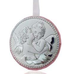 Capoculla medaglione rosa tondo cm 6 Angeli laminati argento