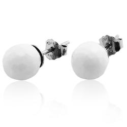 Orecchini a lobo in argento 925 rodiato con sfera in cristallo Swarovski white alabaster da mm 8