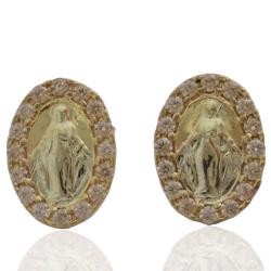 Orecchini a lobo ovali mm 12x10 madonna miracolosa in argento 925 placcato oro giallo con zirconi bianchi