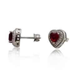Orecchini a Cuore mm 14x11 in argento 925 rodiato con zirconi bianchi e centrale rosso