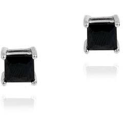 Orecchini princess in argento 925 rodiato con zirconi neri quadrati mm 6x6