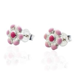 Orecchini lobo per bambina margherita mm 7 in argento 925 e smalti