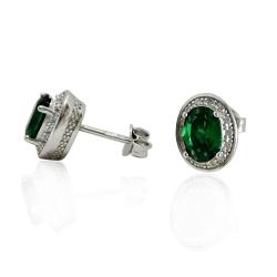 Orecchini Ovali mm 10x8 in argento 925 rodiato con zirconi bianchi e centrale verde