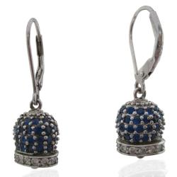 Orecchini pendenti a campana in argento 925 rodiato con zirconi bianchi e blu