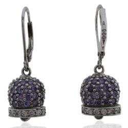 Orecchini pendenti a campana in argento 925 rodiato con zirconi bianchi e viola
