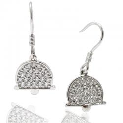 Orecchini pendenti con monachella a campana in argento 925 rodiato con zirconi bianchi in taglio brillante