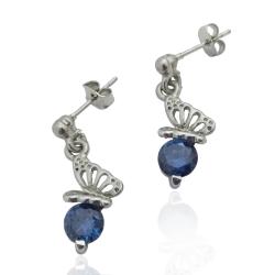 Orecchini pendenti farfalla mm 20x4 in metallo argentato con cubic zirconia colorato