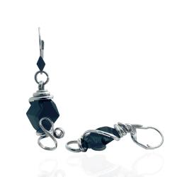Orecchini pendenti con monachella in argento 925 rodiato con cristallo a rombo mm 20x16 swarovski jet