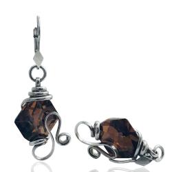 Orecchini pendenti con monachella in argento 925 rodiato con cristallo a rombo mm 20x16 swarovski smoked topaz