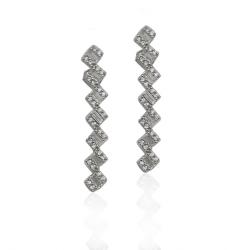 Orecchini pendenti a rombo mm 42 in argento 925 rodiato con zirconi bianchi