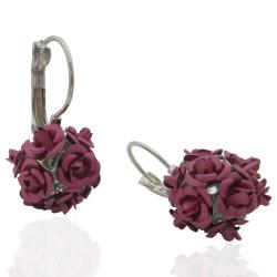 Orecchini pendenti monachella in acciaio anallergico con bouquet di rose color sangria