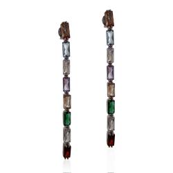Orecchini pendenti mm 60 in argento 925 rodiato con zirconi rainbow in taglio smeraldo