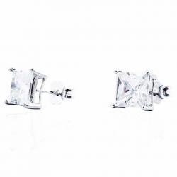 Orecchini princess in argento 925 rodiato con zirconi bianchi quadrati mm 6x6