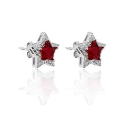 Orecchini a stella mm 12x12 in argento 925 rodiato con zirconi bianchi e centrale rosso