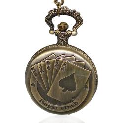Orologio da tasca vintage carte da poker mm 46 in lega di bronzo con catena