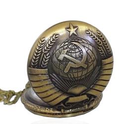 Orologio da tasca vintage mm 46 in lega di bronzo con falce e martello e con catena