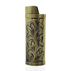 Porta accendino cm 8 in acciaio color bronzo a motivo floreale - Personalizzabile -