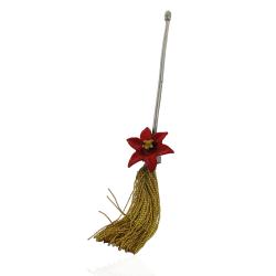 Scopa portafortuna in Argento 800 con smalto rosso con Stella di Natale cm 13x2