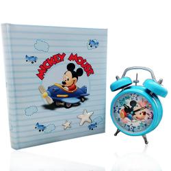 Set Mickey Mouse Album foto con blasone in argento e orologio sveglia. Articoli accessori Disney