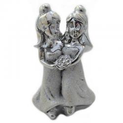 Statuina coppia di spose cm 9 laminato argento con glitter bianco
