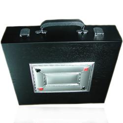 Valigia porta carte fiches e dadi in legno nero con borchia in argento 925