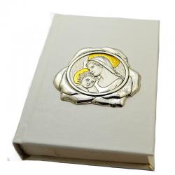 Vangelo 12x8 bianco icona madonna con bimbo laminato argento e oro